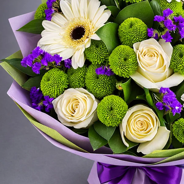 Черничный пломбир – букет из гербер и кустовых хризантем